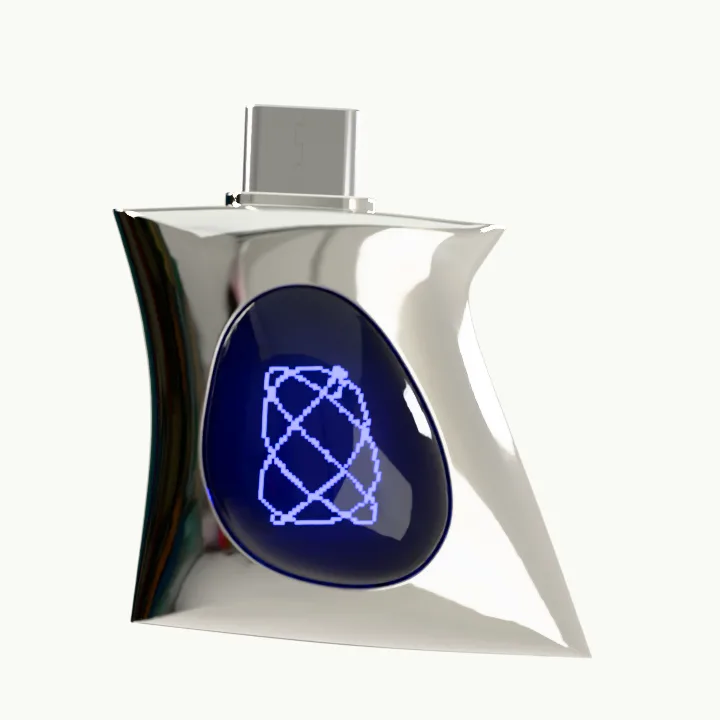 PUFF showing Lissajous: a glowing line that loops into knots and unwinds.